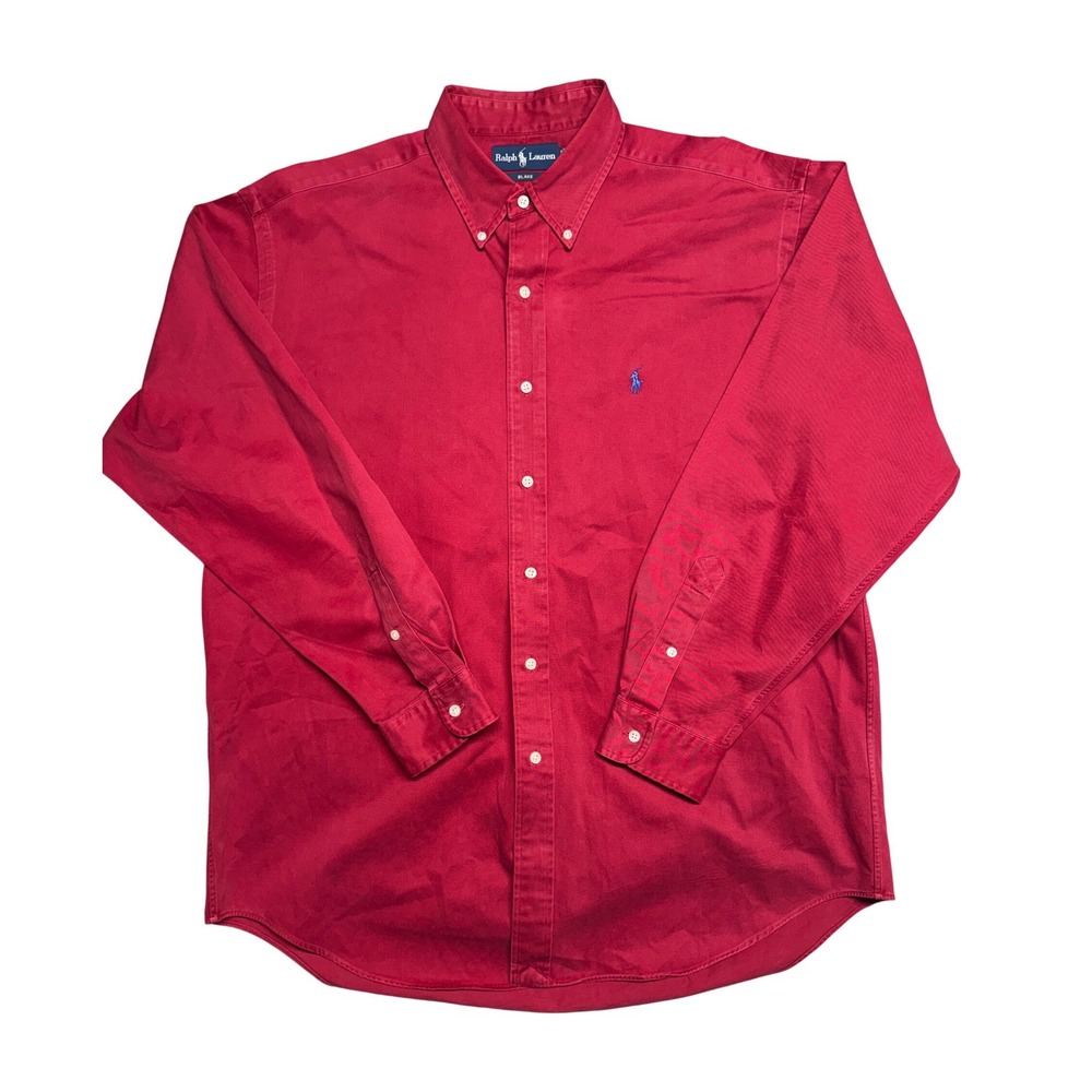 Ralph Lauren Blake Mens Large Red Cotton Twill Long Sleeve Button Down Shirt